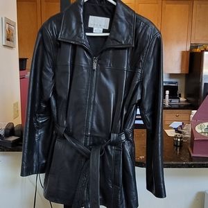 nine west black leather jacket with belt